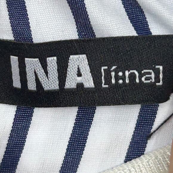 INA Blouse Womens Small Blue White Striped Off Shoulder Ruffle Tiered Top - Picture 4 of 7